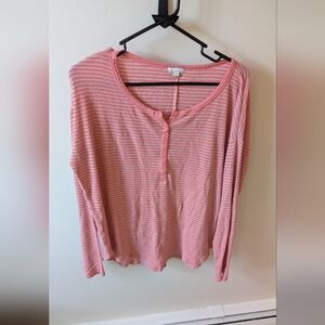 Gap Pink And White Striped Long Sleeve Shirt. Size Large